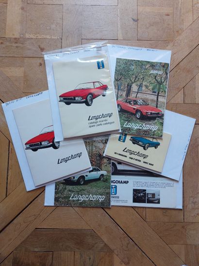 null De Tomaso. Lot de 6 pièces de documentation Longchamp: Catalogue entretien,...