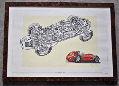 null Lot de 7 pièces encadrées, Formules 1 Ferrari années 1940/1950 (37x52cm)