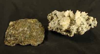 null Lot de 2 minéraux : Important bloc de Quartz en bouquet ,19,5X14cm et Calchopyrite...