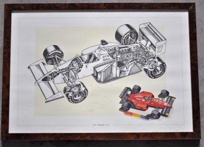 null Lot de 5 pièces encadrées, Formules 1 Ferrari années 1980 (37x52cm)