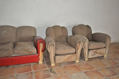 null Art Deco living room: sofa and 2 armchairs called "elephant" around 1940. Attributed...