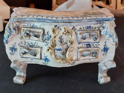 null Chest of drawers in polychrome earthenware decorated with seascapes, in the...