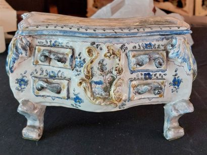 null Commode en faïence polychrome à décor de paysages marins, dans le goût de Marseille....