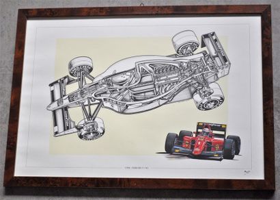 null Lot de 5 pièces encadrées, Formules 1 Ferrari années 1990 (37x52cm)