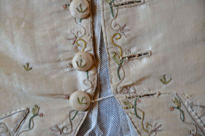 null Embroidered vest in cream silk, 18th century in a frame forming a window with...