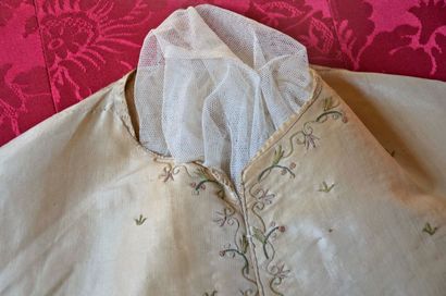 null Embroidered vest in cream silk, 18th century in a frame forming a window with...