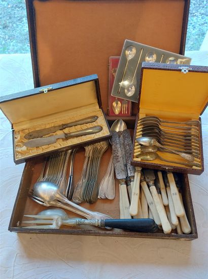 Set of 12 silver plated cutlery and 12 coffee...