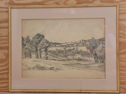 null JG GOULINAT (1883-1972) Landscape towards Caussade, drawing. Signed lower right....