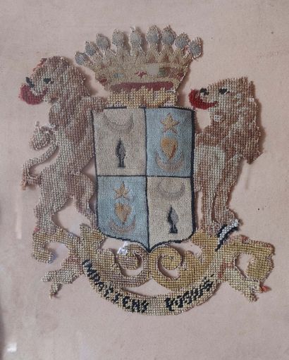 Coat of arms with count's crown, in embroidery....