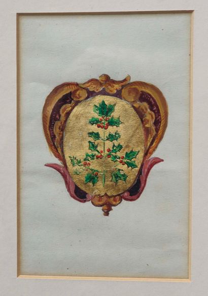 Female coat of arms with holly decoration....