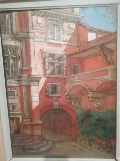 null Raymond TOURNON. The Hotel d'Assezat in Toulouse. Oil on panel, signed lower...