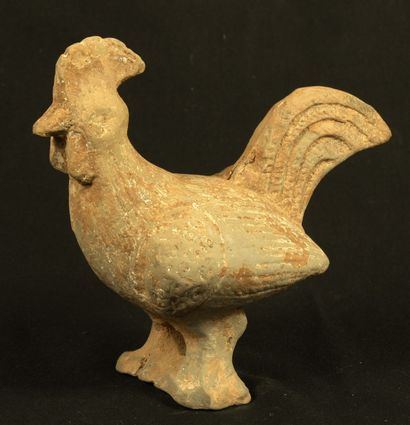 null Terracotta statuette representing a rooster. 
China, Sichuan province, Han dynasty,...