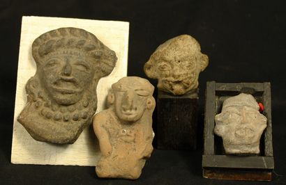 null Lot de 4 objets en terre cuite, 2 bustes et 2 têtes. Veracruz classique 500-900ap.J.C....