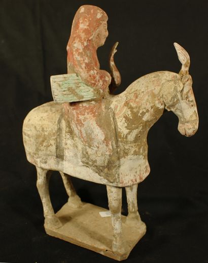 null Archer rider in polychrome terra cotta 
China, Northern Qi dynasty : 550-577...