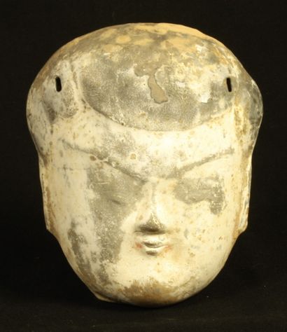 Terracotta head with remains of polychromy.
China,...