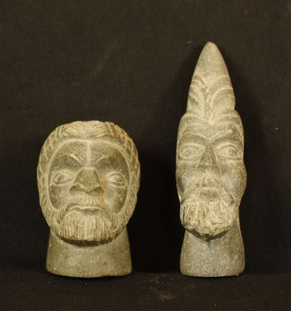 LOT including two heads in green stone. H...
