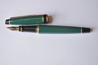 null Set of 2 Waterman fountain pens, black, green and gold lacquered