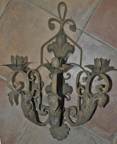 Set of 4 wrought iron and painted sheet metal...