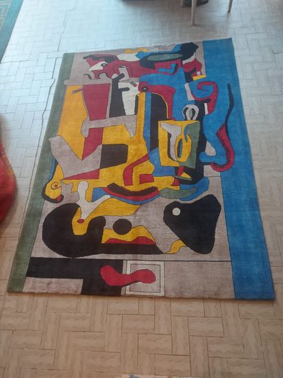 Le Corbusier Abstract composition in the style of LE CORBUSIER. Knotted wool rug.... Gazette Drouot
