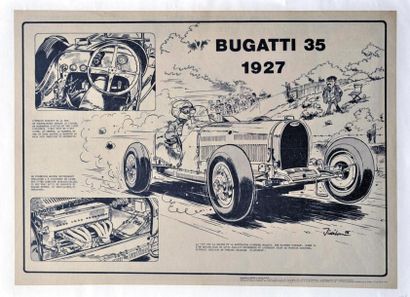 null JIDHEM. Bugatti 35, 1927. Entoilé. 43x60cm