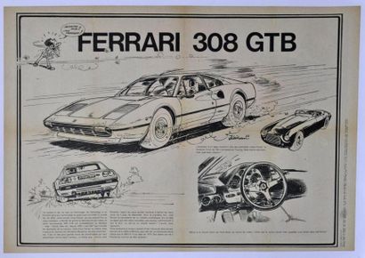 null JIDHEM. Ferrari 308 GTB Spirou. Entoilé. 43x60cm