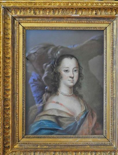Ecole française du XIX° Portrait de femme style XVII°. Pastel. 32x24cm