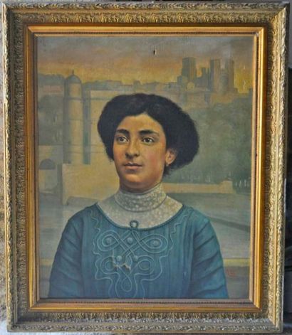 ALRIC Portrait de femme. Huile sur toile, signée et datée 1910. 61x50cm