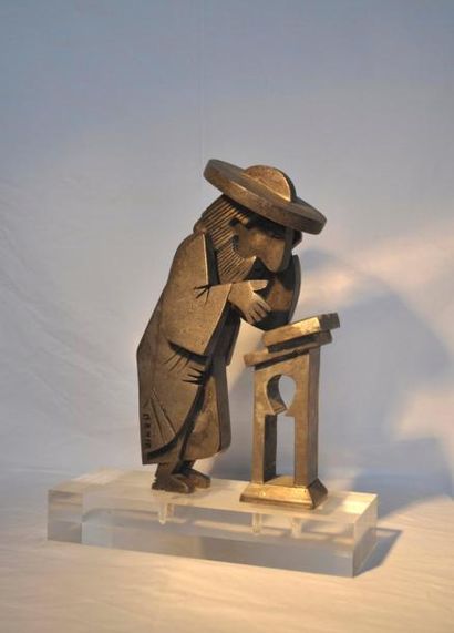 null Le Rabbin à la lecture, à tête mobile. Statue en métal, articulée. Vers 1930/1950....