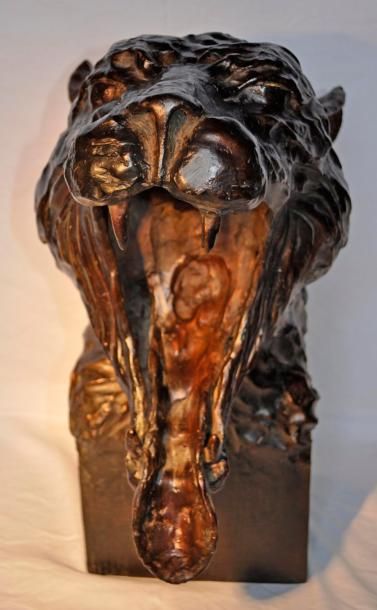 Jose Maria DAVID (1944-) Tête de Panthère baillant? Bronze. Signé, épreuve d'artiste...