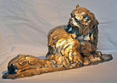 Jose Maria DAVID (1944-) Le chat persan. Bronze argente. Signé, épreuve d'artiste...