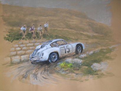 François CHEVALIER Porsche Carrera Abarth. "Analyse comportementale". Aquarelle signée...