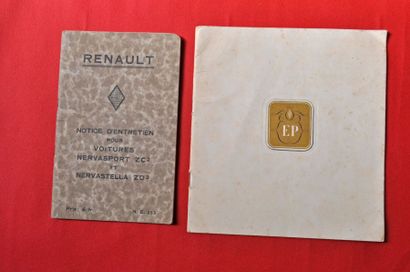 RENAULT Notice d'entretien Nervasport et Nervastella + 1 catalogue général vers 1935
RENAULT....