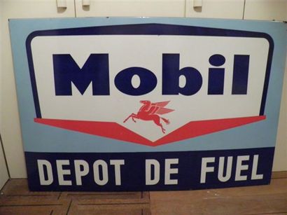 Plaque MOBIL dépôt de fuel bleu et blanc...