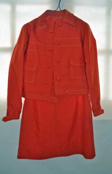 null Ensemble robe + veste orange années 50 fait main