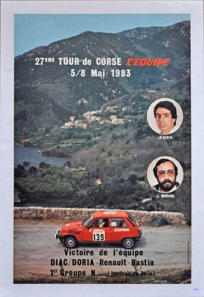 null Tour de Corse 1983. Deriu- Renault 5- Groupe N. Affiche entoilée. 60x40cm
