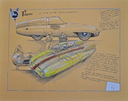 null François CHEVALIER. La Pegaso Z102 2,8L spécial competition. Aquarelle signée...