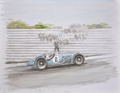 null François CHEVALIER. GP du Comminges 1939, René Lebegue sur Talbot. Aquarelle...