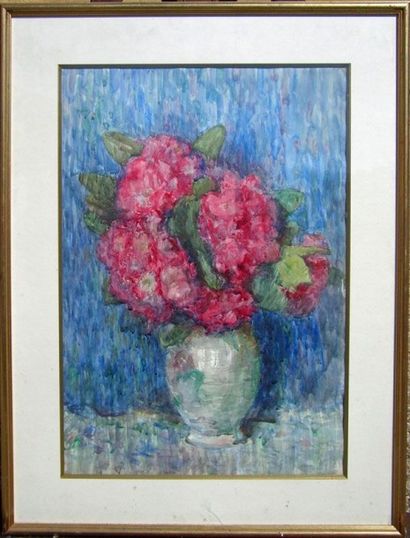 Marie Thérèse DETHAN ROULLET (1870-1945). Vase de fleurs. Aquarelle, 54x38cm