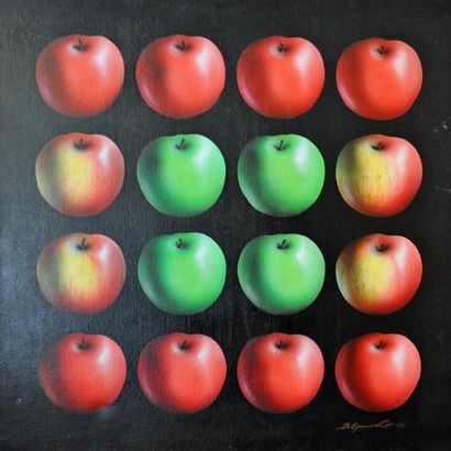 Viktor YERESKO (1952- ). Pommes. Huile sur toile, signée en bas à droite, 52,5x52...