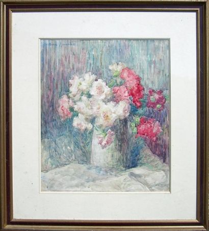 Marie Thérèse DETHAN ROULLET (1870-1945). Vase de fleurs. Aquarelle, signée à gauche,...