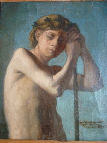 Alexandre BERTIN ( XIXe). Jeune pâtre. Huile sur toile, 34x48cm