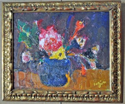 Bernard LORJOU (1908-1986). Vase de fleurs. Huile sur toile, signée en bas à droite,...