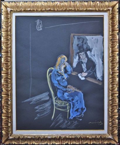 Manè KATZ (1894-1962). Le Rabin et la jeune femme. Gouache, signée en bas à droite,...