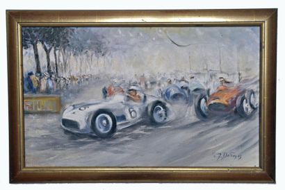 Georges DETROYES Grand Prix de Monaco 1955 Huile sur toile, signée en bas à droite,...
