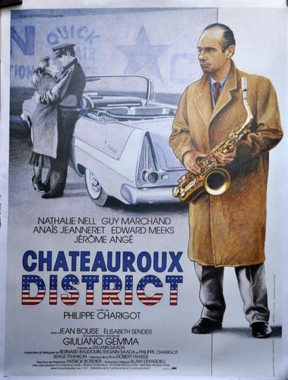 null Guy Marchand et cabriolet US "Châteauroux District". Affiche entoilée. 157x...