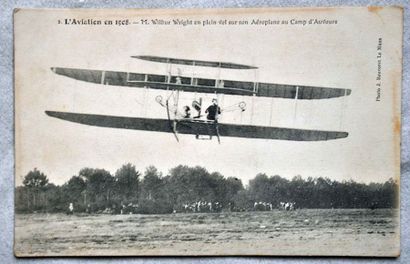 null 15 cartes aviation et bateaux vers 1900. L'aviateur WRIGHT, etc.