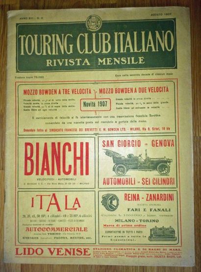 null Touring Club Italiano, août 1907. Revue automobile en langue Italienne de 28...