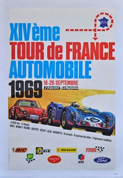 null Tour de France Automobile 1969. Affiche entoilée signée Keller. 60x40cm