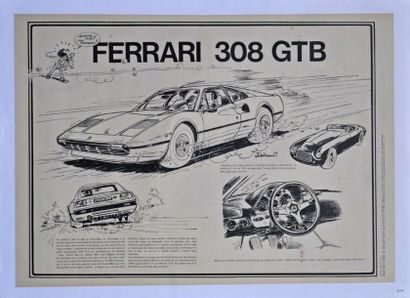 null JIDEHEM. Ferrari 308 GTB. Affiche entoilée. 43x60cm