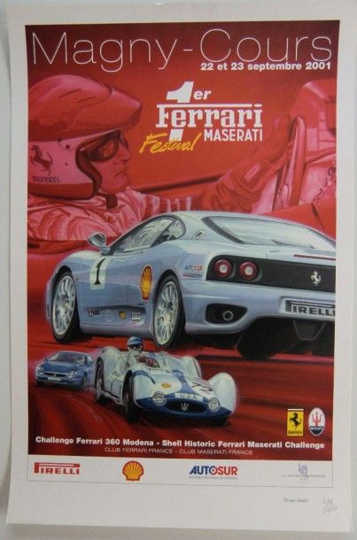  9 Affiches Club Ferrari France, poster GP Historique, Tour de France, Magny Cours,...